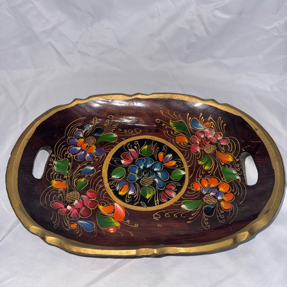 VTG hand painted Mexican folk art platter